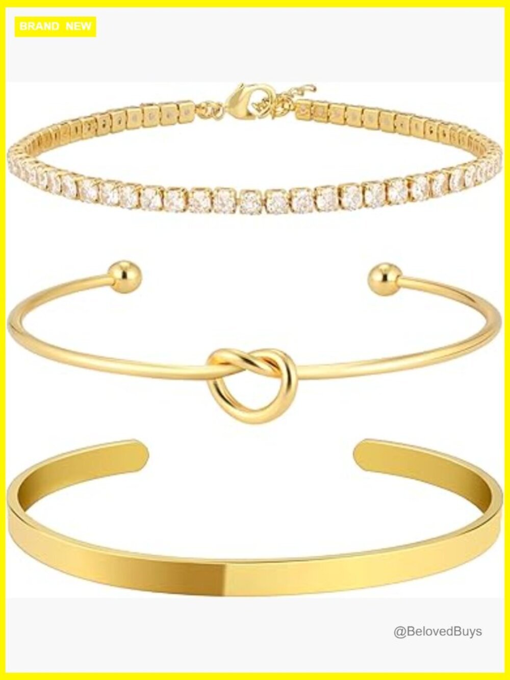 Gold Plated Cuff Knot Bracelet Set Stackable Tennis Chain Jewelry
